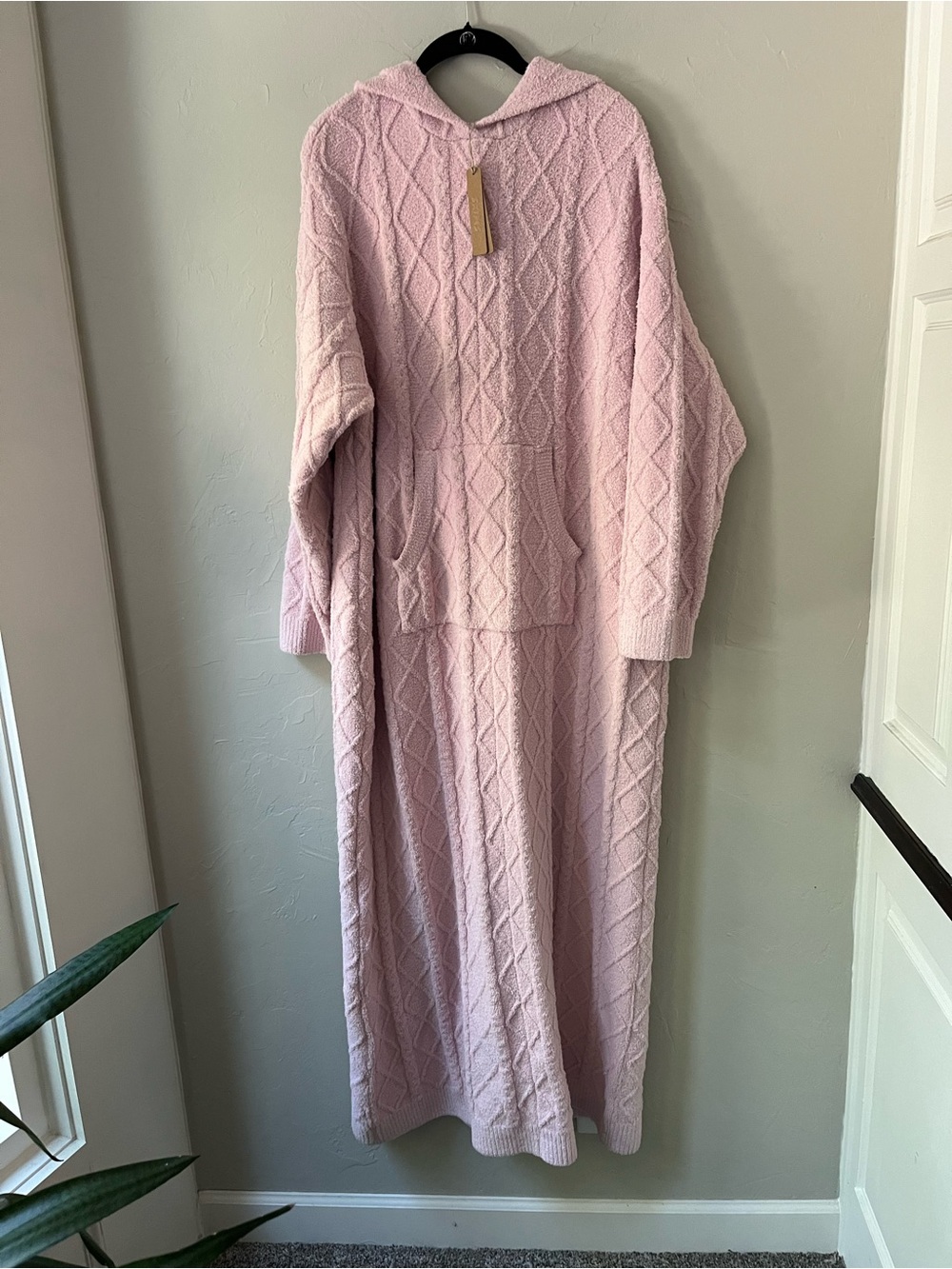 HTF SKIMS COZY CABLE KNIT OVERSIZED HOODIE LONG DRESS CHERRY BLOSSOM S/M